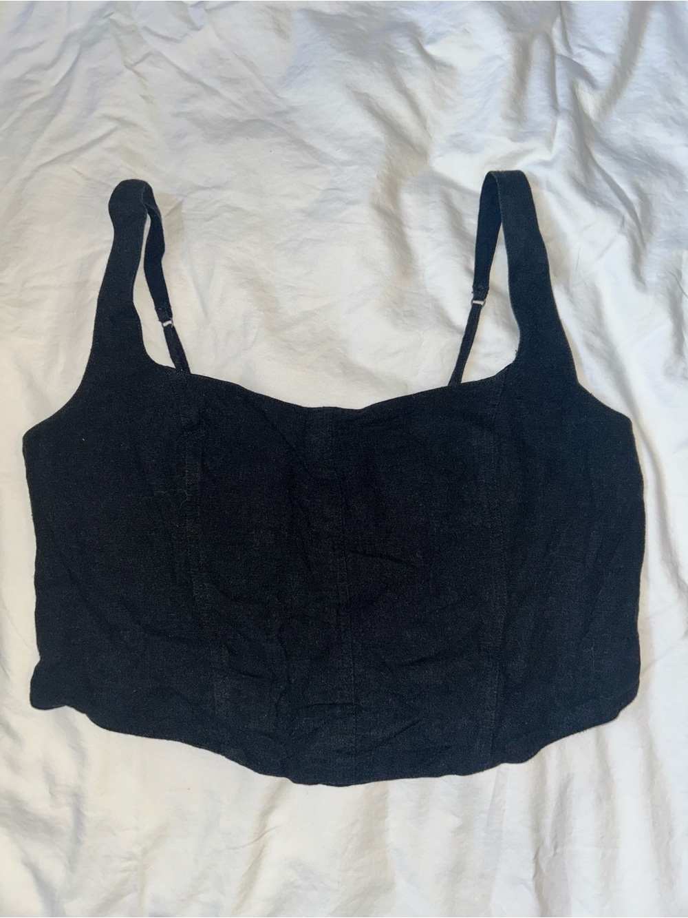 Abercrombie & Fitch 100% Linen Black Cropped Tank with Corset Seams